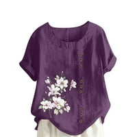 Lovskoo posteljine za žene Loot Fit Plus Veličina Ljetni vrhovi pamučne majice kratki rukav cvjetni