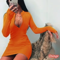 Haljine za žene ženske duboke V-izrez dugih rukava MINI haljine kratki jednostavni seksi Chemise narandže xl