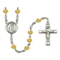 St. Patrick Srebrna krunica u novembru žuta požarna polirana perle Crucifi Veličina medaljine šarm