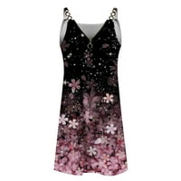 Ženska V-izrez Sundress Summer Ležerne prilike zavoja za zavoj cvjetni ispisani haljina za kamere