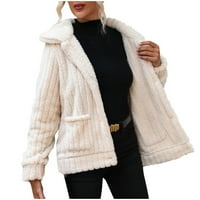 Košulje za žene Trendy ženski modni dugih rukava jednoretni gumb Lapel Striped plišani kaput bijeli