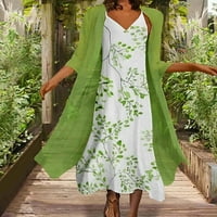 Cardigan za žene plus veličine Moderan ženska haljina bez rukava bez rukava od čvrstog kaputa Dvodijelni set zeleni m