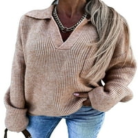 Enjiwell ženski mješoviti džemperi u grudima velike džepove, majice s dugim rukavima od ovratnika