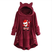 Božićna zimska jakna za toplu flišu za duks s kapuljačom mačja uho prevelika odjeća pulover Red - XL