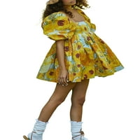 Ženska mahuna princeza mini haljina Square Slatko ispisano A-line kratka suknja s mjehurićima