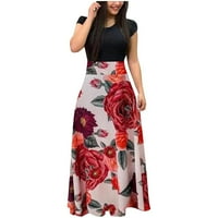 Ženska maxi Line haljina Ljetna prodaja Cvjetni print Fit Short rukav Okrugli vrat Sundress za djevojke