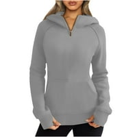 Zip up dukseli za žene V izrez dugih rukava tunika puloverske dukseve slim fleece Work Tops džep u trendovskim