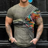 Rovga Men Casual Slim Fashion 3D tiskani košulja za okrugli vrat Top kratkih rukava Blousemens grafički