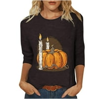 Ersazi Ženske vrhove Jesen Ženska moda Halloween Print Pulover okrugli vrat Ležerna majica u Clearance