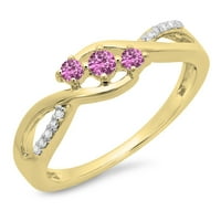 DazzlingRock kolekcija 10k okrugli ružičasti safir i bijeli dijamantni kamen vrtlog Split zaručni prsten,