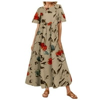 Ljetne haljine za žene žensko povremene cvjetne tiskane kratkih rukava s visokim strukom labava haljina
