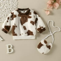 SKPABO TODDLER Baby Girl Fuzzy džemper Dječji krzno dugih rukava krava pulover vrhove kaput s torbom