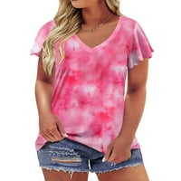 Bluze za žene plus veličine Ruffles Ispis Skraćeno rukav ljetni V-izrez The Majice na prodaju