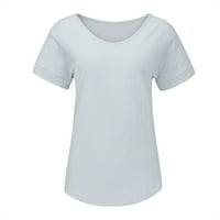Yubnlvae majice za žene, ženske ležerne pamučne i posteljine o vratu Čvrsti kratkih rukava majica bluza vrhova ženskih majica siva