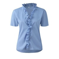 Gotyou T majice za žene Modni ženski temperamentni gumb V-izrez rukava bluza Ležerna majica Bijeli XL
