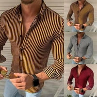 Muškarci Ležerne prugasti gumb niz dugih rukava Formalno radno odijelo Poslovne majice