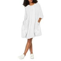 Sjetne haljine za čišćenje za ženski rukav tiskani temperament kratki a-linijski okrugli dekolte dnevno haljina bijela 4xl