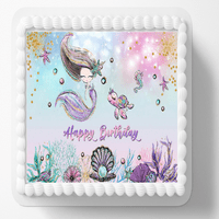 Mermaid i morska kornjača jestiva slika Sretan rođendanski kolač za tortu za list 10 za 8 pravokutnik