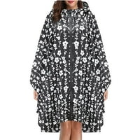 Lydiaunistar vrijeme i TRU Plus Veličina modna ženska kišna jakna kaput ispis kapuljača za odrasle sa džepovima na vrhu crne veličine