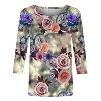 Aurouralne majice za žene čišćenja Ženska modna tiskana labava majica rukava bluza okrugli vrat casual