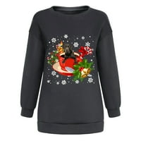 Ženski vrhovi zimski božićni pas klasični pulover za ispis labavog dukserica HOT6SL870144