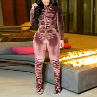 Aueoeo Flare gamaše ženske casual modne seksi solidne boje baršunaste tkanine patkene hlače na zipu