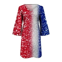 Haljina američke zastave Žene SAD Zvijezde Stripes Haljina plaža Sundress Print Mini haljina V-izrez rukava bijela m