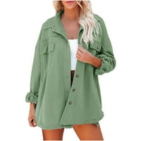 Uorcsa Club džepna jakna rever pune boje dugih rukava za žene kaput zeleno