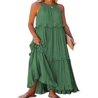 Paille žene maxi haljine bez rukava ljetni plažni sunčevoj halter dugi haljina Flowy Holiday Green l