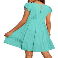 Niuer Slatka tunika haljina za žene rufflewwing babydoll mini ruffle haljina od pune boje labave casual