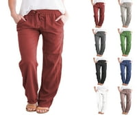 Sunitor ženske ležerne dukseve ravne noge nacrtaju elastične visoke struke labave hlače sa džepovima
