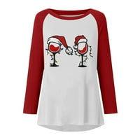 Grafičke majice za žene Trendy Dame Božićni tisak Crveno vinsko staklo Labavi dugi rukav Pulover okruglog