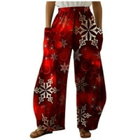 Puawkoer žene modne hlače labavi božićni tisak veliki džepovi casual dno pantalone široke ravno-noge