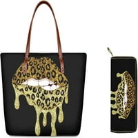 Ženske torbice i torbe sa leopardom Print Golden Kiss Lips ,, Dugi mobilni telefon Torbica za zabavu