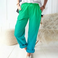 Ženske tiskane pamučne i posteljine Ležerne modne hlače plus veličine Hlače mint zelene m
