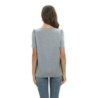 Xmarks Women Square Crck majice kratki rukav Tunik Elegantni vrhovi labavi bluza siva XL