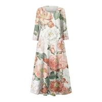 Strungten ženska casual udobnog cvjetnog ispisa Tri četvrtine rukava pamučna džepa haljina maxi haljina