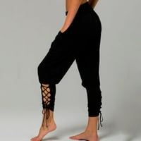 Drpgunly ženske hlače Yoga Sportwear čipka za zavoj čvrste casual elastične strugove hlače pantalone