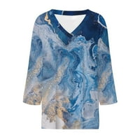 Lroplie majice za žene nadmašuju V-izrez dugih rukava na vrhu tiskane modne modne rect sedam bodovnica vrhunska odjeća Plavi XL