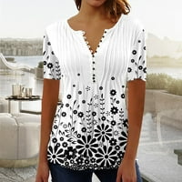 Xihbxyly plus majica za žene za žene, žensko ljeto plus veličina casual gradijentna boja vrhunska majica s V-izrezom TOP pamučna posteljina košulja povremena košulja kratkih rukava # 1