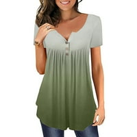 LisingTool majice s dugim rukavima za žene plus veličine gradijent tiskani V izrez kratkih rukava majice