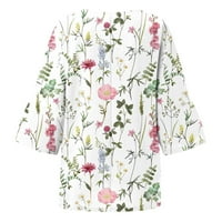 Juebong cvjetne majice za ženske majice plus veličine Comfy posteljina Crewneck Tunic Tops Labavi fit bluza za odmor