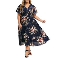 DETDPE haljine rukave za žene haljina V izrezana cvjetna plus kratka modna veličina casual plus veličina