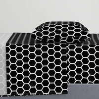 pamučni listovi, kalifornijski kralj - šesterokutni šesterokutni uzorak crno bijela kolekcija šik jednobojna minimalna geometrijska meda pčela modernog tiska posteljina od kašike