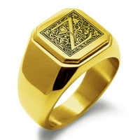 Slovo od nehrđajućeg čelika Z Početni cvjetni BO monogram ugravirani ugravirani kvadratni ravni top Biker stil polirani prsten