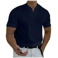 Muške modne košulje Casual Solid Color V Ret Genmenken poslovni kratki rukav fitness majica Navy XL
