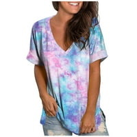 Žene T majice Grafički plus veličina gradijentna boja V-izrez kratki rukav majica na vrhu Bluze ženske