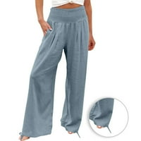 BDFZL pantalone za žene Ženske hlače sa širokim nogama, visoke struke ravne cijevi pamučne posteljine