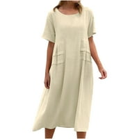 Ženska posteljina duga haljina plus veličina kratkih rukava Swingres Haljine ljetne okrugle vratne haljine