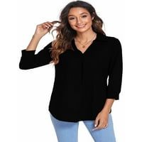 PUDCOOCO ženska majica rukavša Ljetna tunika vrhovi V izrez pune boje casual labave bluzeske bluze